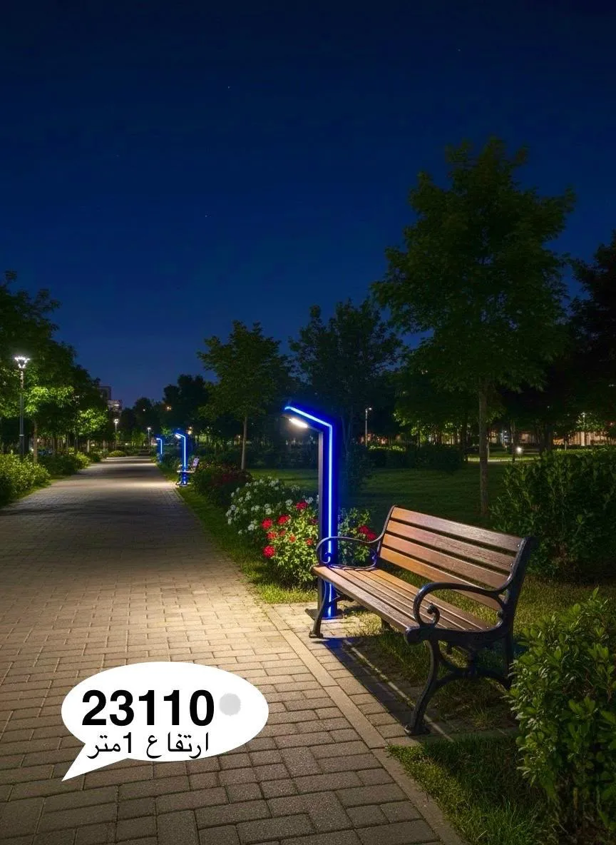 Bollard 23110 beside a garden path at night