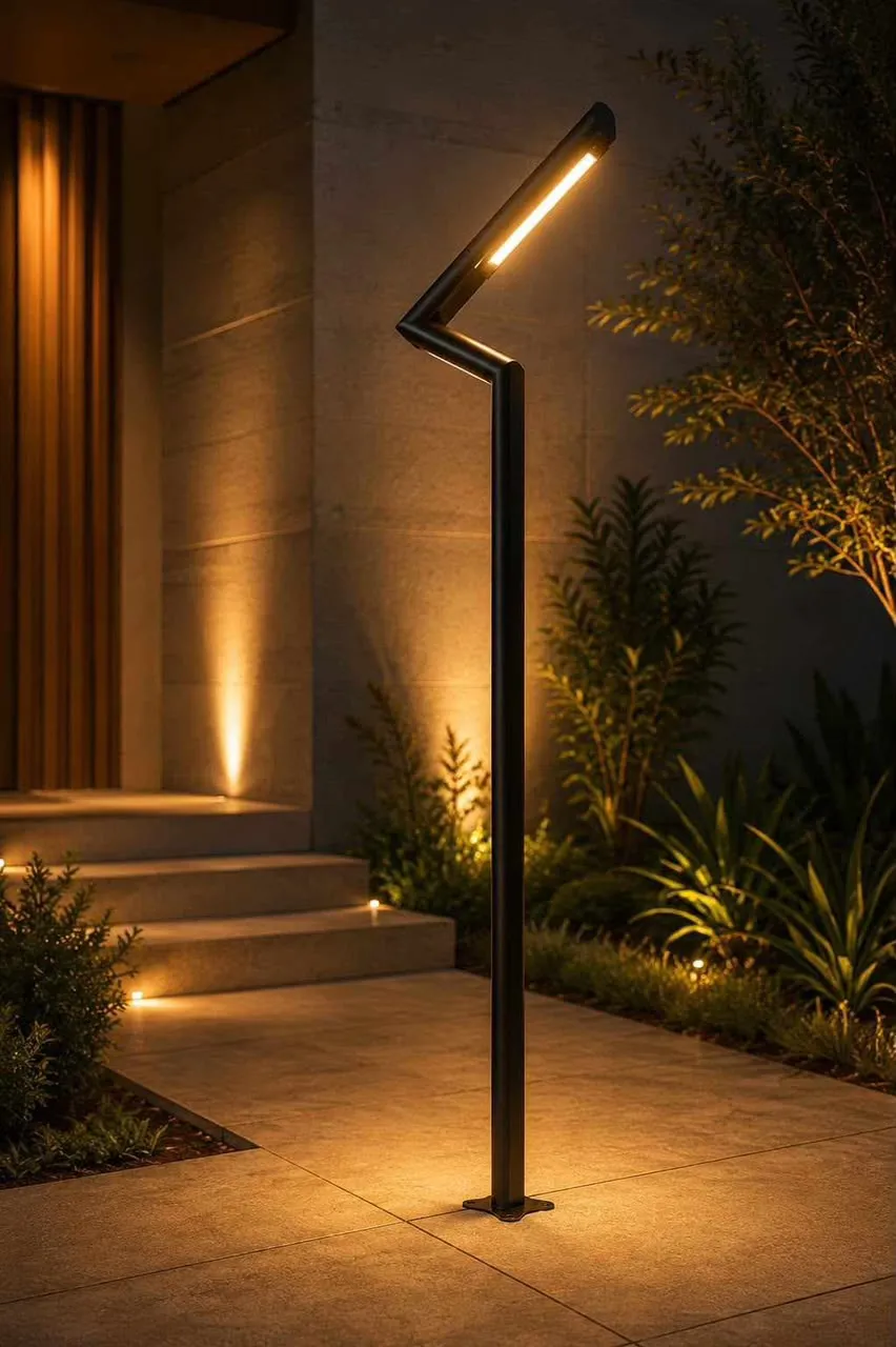 Post Light at a building entrance at night